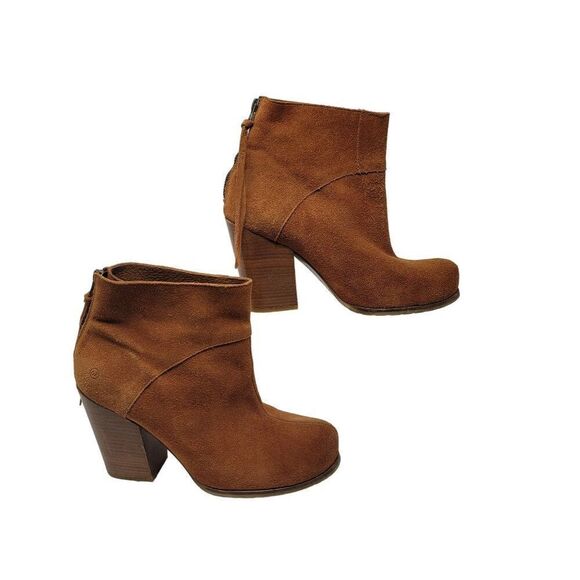 Sixtyseven Suede Ankle Booties 41 Rust Faux Stacked Wood Chunky Heel Boots Spain - Picture 7 of 13